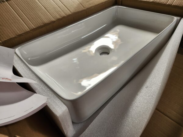 Sinber 24" x 14" x 4.33" White Rectangular Ceramic Countertop Bathroom Vanity Vessel Sink BVS2414A-OK | EZ Auction