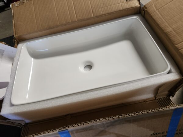 Sinber 24" x 14" x 4.33" White Rectangular Ceramic Countertop Bathroom Vanity Vessel Sink BVS2414A-OK | EZ Auction