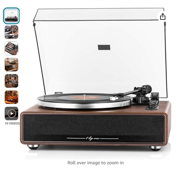 1 by ONE High Fidelity Belt Drive Turntable with Built-in Speakers, Vinyl Record Player with Magnetic Cartridge, Bluetooth Playback and Aux-in Functionality, Auto Off | EZ Auction