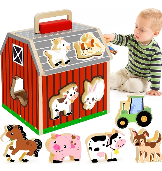 Wooden Farm Animals Toys for 1 2 3 Year Old Girl Boy, Take-Along ...