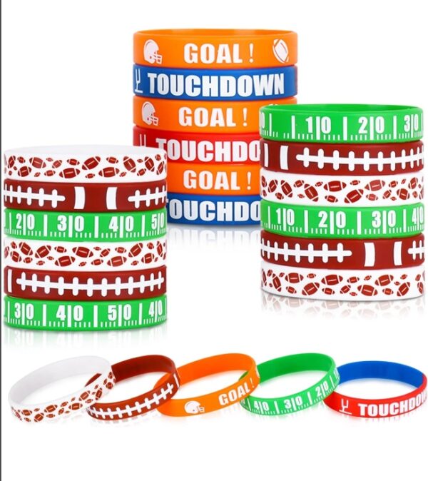 Gatherfun Football Wristband Silicone Bracelets Sport Themed Party Accessories Gift for football Tailgate Birthday Party Decorations Party Favors for Kids and Adults 35 Pack, 5 Designs | EZ Auction