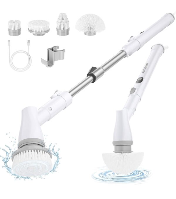 *** MISSING BRUSH AND CHARGING CABLE ***Electric Spin Scrubber, Cordless Shower Cleaner Brush with Adjustable Extension, 4 Replaceable Cleaning Heads, Power Shower Scrubber for Bathroom, Tub, Tile, Floor White | EZ Auction