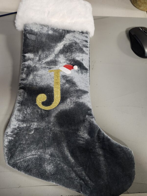 *****J*****20 Inches Initial Monogram Embroidered Christmas Stocking Grey Velvet with White Super Soft Plush Cuffs Christmas Decorations Stocking-L-46 | EZ Auction