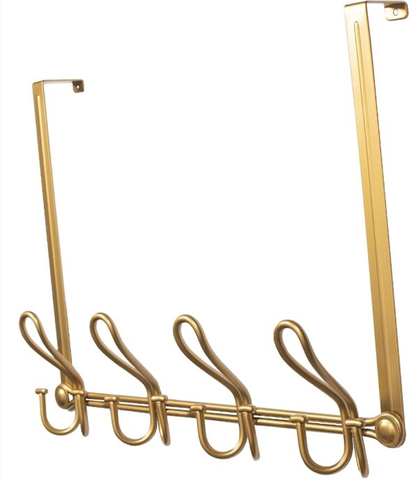 *** USED, HAS A DAMAGED EDGE *** FantasHome Double Prong Over The Door Hook Rack with 12 Hooks – Gold | EZ Auction