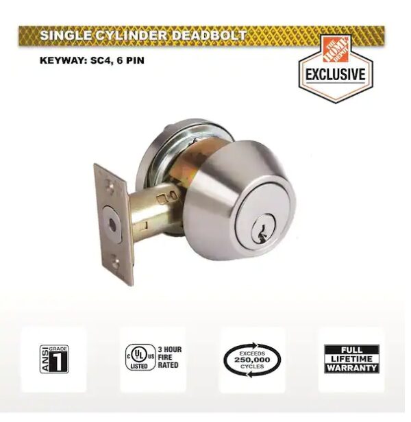 UNIVERSAL HARDWARE Industrial Duty Commercial Single Cylinder Deadbolt, UL 3-Hour Fire ANSI Grade 1, Satin Chrome Finish | EZ Auction