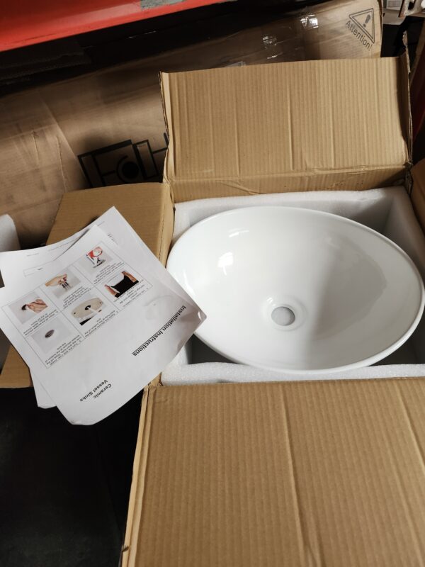 Sinber 16" x 13" x 5.5" White Oval Ceramic Countertop Bathroom Vanity Vessel Sink BVS1613A-OL | EZ Auction