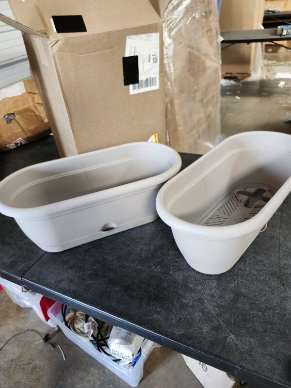 Bloem Lucca 19 in. Pebble Stone Plastic Self-Watering Window Box with Saucer | EZ Auction