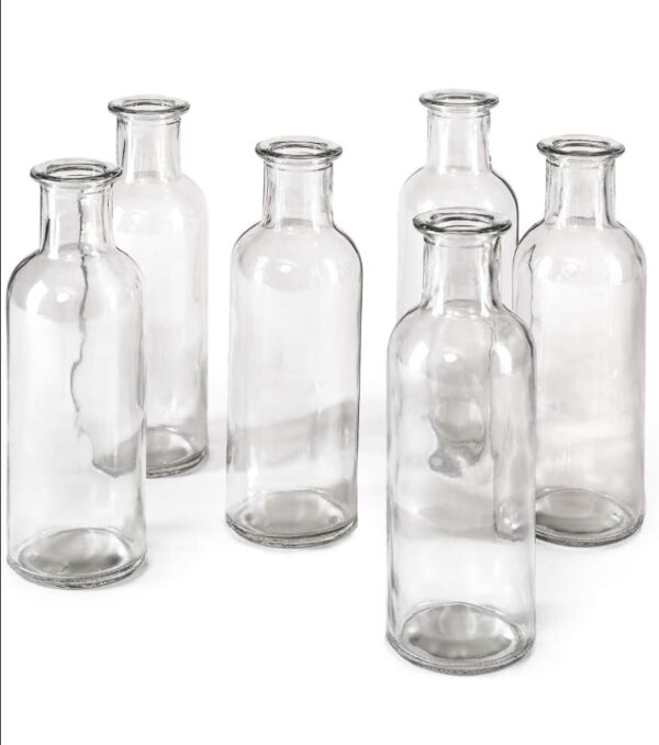 5PZ Serene Spaces Living Clear Glass Bud Vases – Vintage Apothecary Jars, Decorative Bottles for Weddings, Antique-Style Centerpieces, and Flower Arrangements, 6.5" Tall & 2" Diameter, | EZ Auction