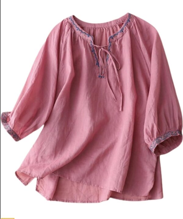 SIZE S Summer Tops for Women 2024 Dressy Casual Linen Embroidery Blouse Crew Neck Tunic Elbow Sleeve Shirts Plus Size Tops | EZ Auction