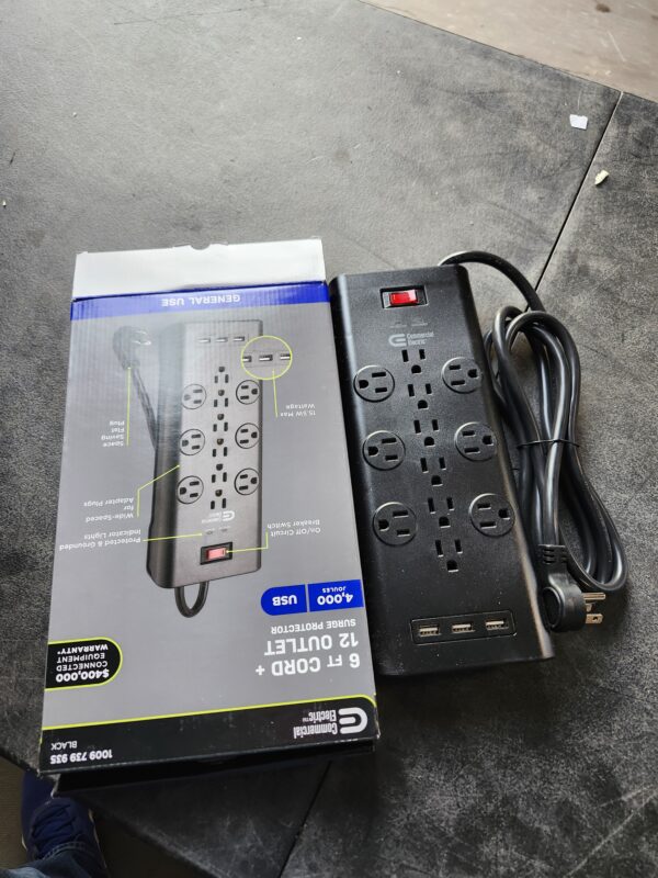 Commercial Electric 6 ft. 12-Outlet Black Surge Protector with USB | EZ Auction