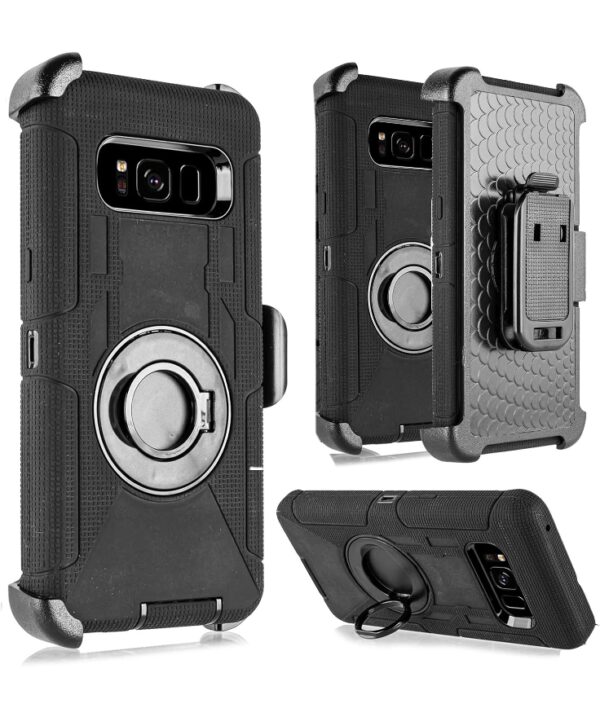 **** ILLUSTRATIVE IMAGE *** For Samsung Galaxy S7 (SM-G950) 5.8" Black Heavy Duty TPU Shockproof Hybrid Kickstand Ring Tough Defender Case with Belt Clip Holster (Black) | EZ Auction