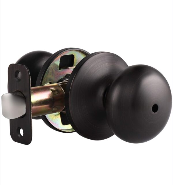 Probrico Round Privacy Door Knob, Bathroom/Bedroom Door Knobs, Oil Rubbed Bronze Interior Door Knob Without Key, Keyless Locking Door Knob | EZ Auction