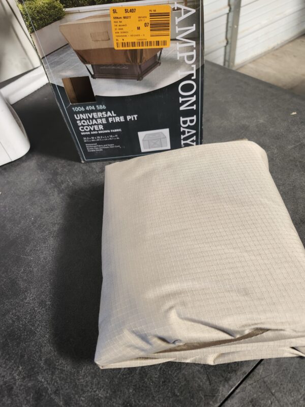 Hampton Bay 35.25 in. L x 35.25 in. W x 18 in. H Beige Patio Square Fire Pit Cover | EZ Auction