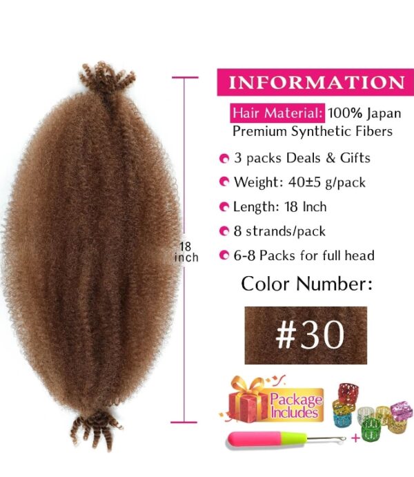 Afro Twist Hair 18 Inch 3 Packs, Springy Afro Twist Hair Pre Fluffed Spring Twist Hair Pre Separated Wrapping Hair for Soft Locs Hair Extensions (18 Inch (Pack of 1), 30#) | EZ Auction