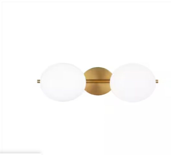 Generation Lighting Lune 17.8 in. 2-Light Burnished Brass Bathroom Vanity Light with Milk White Glass Shades | EZ Auction