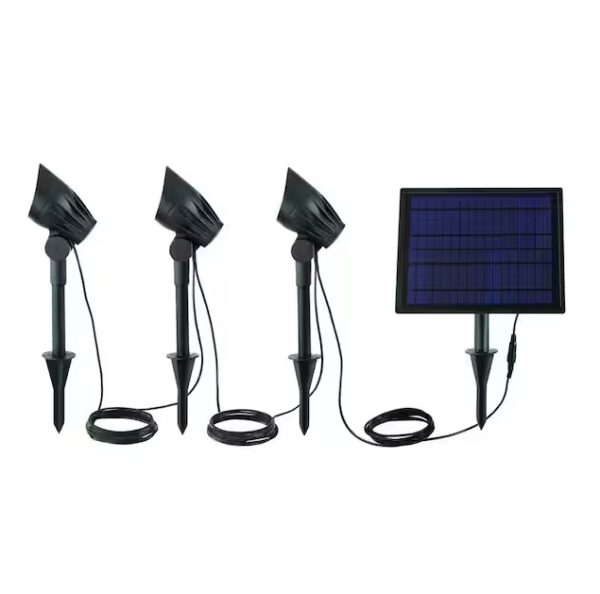 Hampton Bay 75-150 Lumen Black LED High-Low 3-Head Outdoor Solar Metal Spotlight | EZ Auction