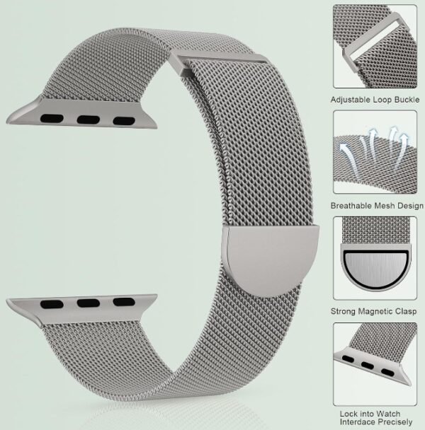 Marge Plus Compatible with Apple Watch Band Series 9, Ultra 2, SE, Ultra 8 7 6 5 4 3 2 1 38mm 40mm 41mm 42mm 44mm 45mm 49mm Women and Men, Stainless Steel Mesh Loop Magnetic Clasp Replacement for | EZ Auction