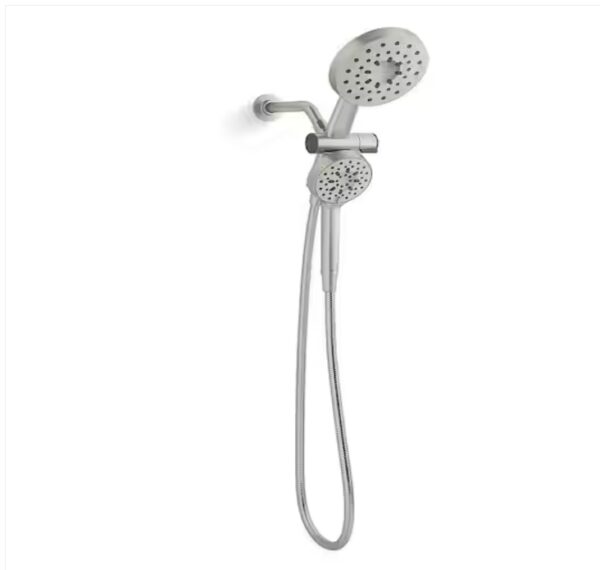 ***HOSE NOT INCLUDED***KOHLER Viron 4-Spray 6 in. Dual Wall Mount Fixed and Handheld Shower Head 1.75 GPM in Vibrant Brushed Nickel | EZ Auction