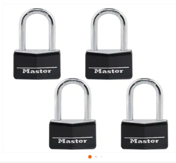 Master Lock Lock with Key, 1-9/16 in. Wide, 1-1/2 in. Shackle, 4 Pack | EZ Auction