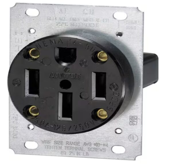 Leviton 50 Amp Flush Mount Shallow Single Outlet, Black | EZ Auction