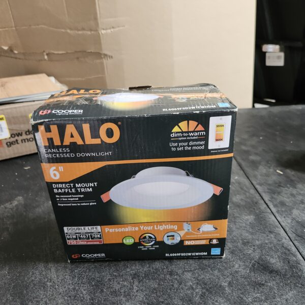 "HALO RL 6 in. Selectable CCT Direct Mount Canless Recessed LED Downlight, 600-Lumens with D2W Option, Indoor, White" | EZ Auction