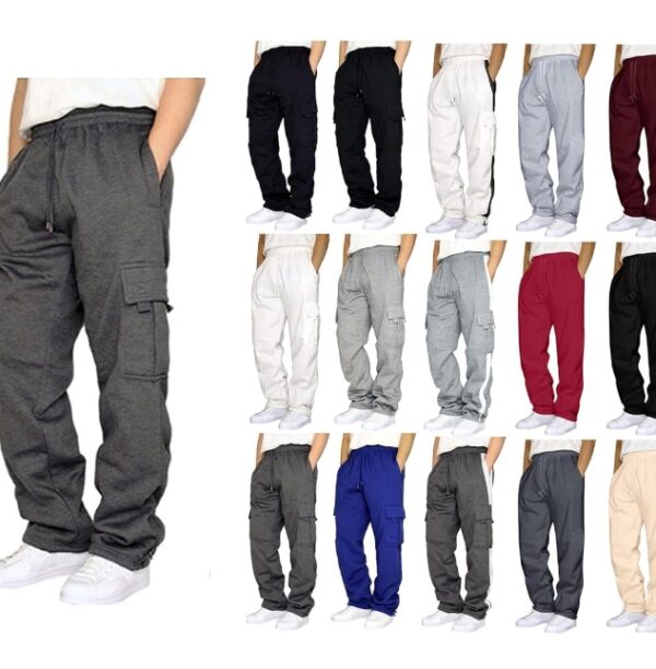 SIZE S* Cargo Pants Solid Color Fleece Warm Sweatpants Elastic Waist Hiking Pants Baggy Fit Straight Wide Outdoor Joggers | EZ Auction