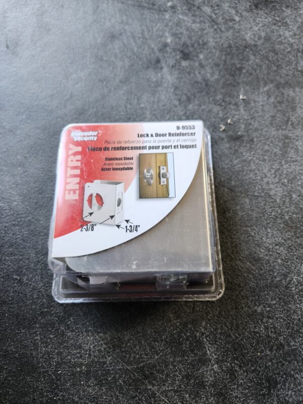 Prime-Line 1-3/4 in. x 4-1/2 in. Thick Stainless Steel Lock and Door Reinforcer, 2-1/8 in. Single Bore, 2-3/8 in. Backset | EZ Auction