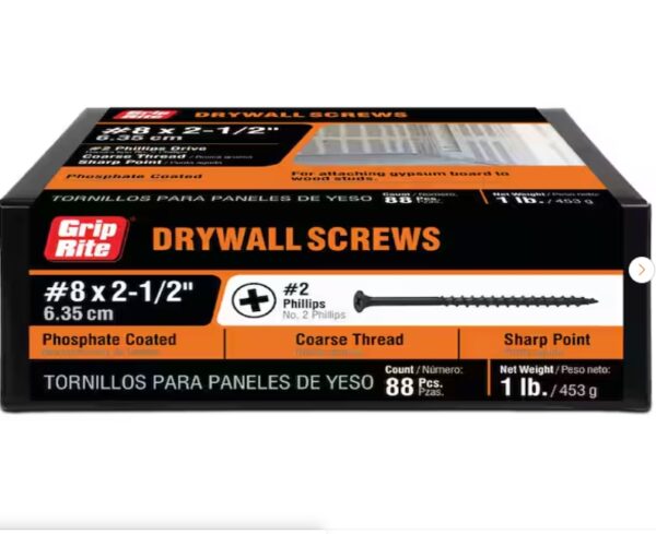 Grip-Rite #8 x 2-1/2 in. #2 Phillips Bugle Head Coarse Thread Drywall Screws 1 lb. Box | EZ Auction