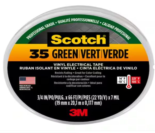 3M 3/4 in. x 66 ft. x 0.007 in. #35 Vinyl Electrical Tape, Green | EZ Auction