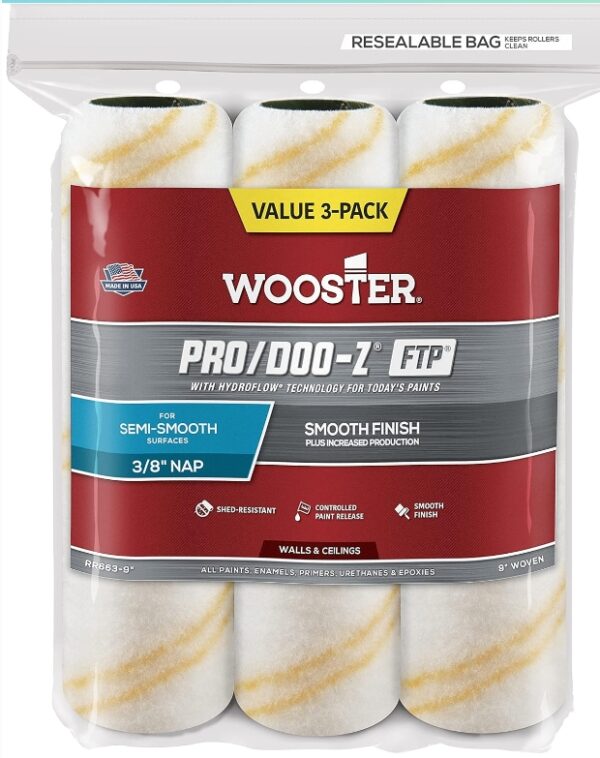 *** ILLUSTRATIVE IMAGE ***The Wooster Brush Company RR663-9 Pro Doo Z FTP Roller Cover 3/8-Inch Nap, 3-Pack , White | EZ Auction