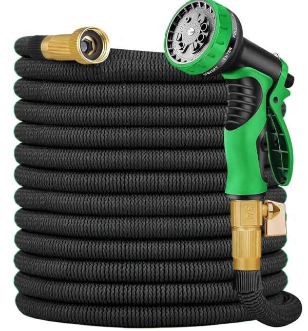 Expandable Garden Hose 25 ft with 10 Function Nozzle Sprayer, Lightweight Flexible Water Hose with Durable Collapsible Latex Core & Solid Brass Fittings, 25ft Retractable Stretch Hose, Black | EZ Auction