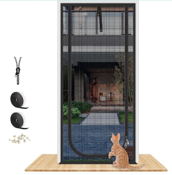 QWR Upgraded Pet Screen Door Fits Doors Up to 30"x80",Heavy Duty Cat Proof Mesh Screen Door with Zipper Closure,Prevent Cats Running Out from Home,Bedroom,Living Room,Kitchen(U-Type,Black) | EZ Auction