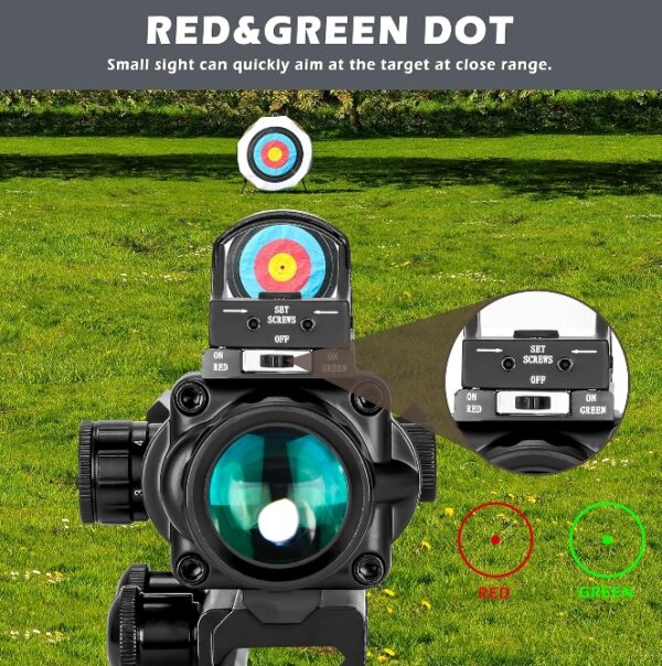 Aomekie 2-in-1 Combo Prism Rifle Scope 4X32 Compact Tactical Red & Green Dot Holographic with Adjustable Brightness | EZ Auction