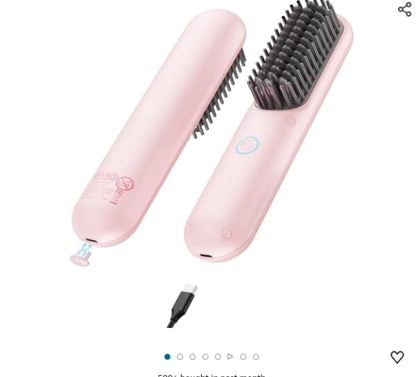 TYMO Cordless Hair Straightener Brush - Porta ECO Portable Straightening Brush for Travel, Mini Hot Ionic Straightener Comb for Women, Ceramic Coating, Lightweight for Touch-ups, No Charger, Pink | EZ Auction