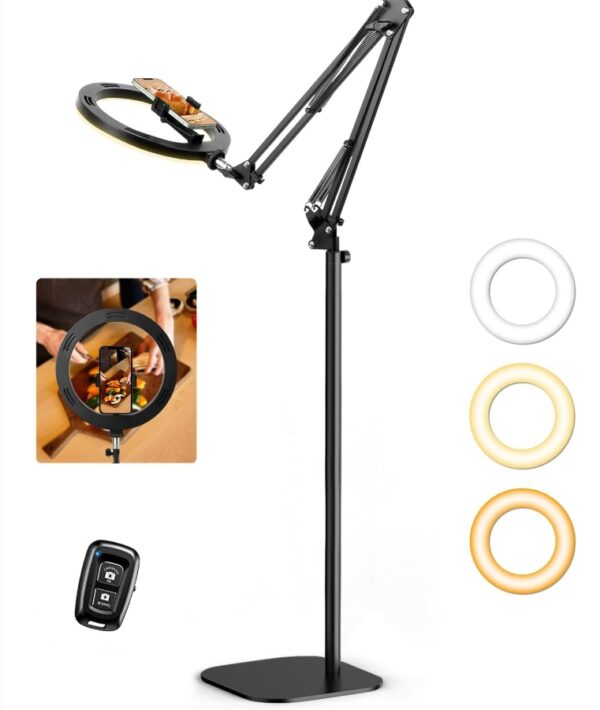 ***USED, DOES NOT HAVE CONTROL ** Newest Ring Light with Stand Overhead Phone Mount Holder, Evershop 10” Ring Light Tripod for iPhone, Selfie Light Phone Camera Stand for Video Recording,Photography, Streaming, Vlog, TikTok,YouTube | EZ Auction