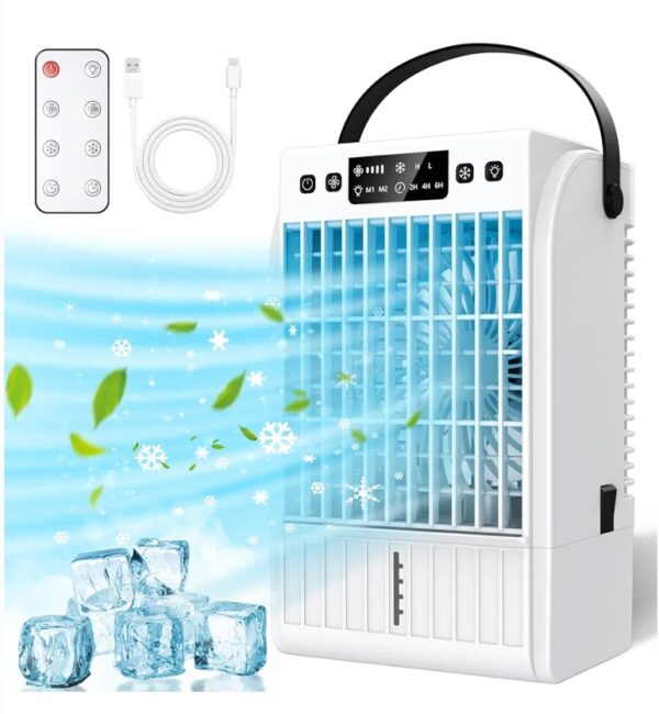 Portable Air Conditioners,4 Wind Speeds 1500 ML Quiet Portable AC with Remote,2 Speeds Humidifier 2-6H Timer Evaporative Air Cooler, 7 Color Light Personal Cooling Fan,for Room,Bedroom and Office | EZ Auction