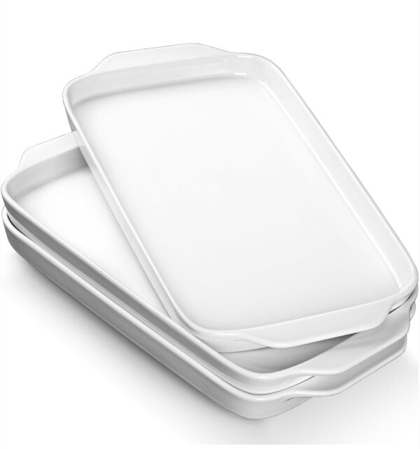 Dizada Large Serving Platter with Handles, 16" x 9" Porcelain Serving Tray, White Rectangular Platters for Entertaining & Serving Food, Serving Trays for Party, Appetizer, Charcuterie - Set of 3 | EZ Auction