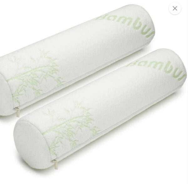 2 Pack Bamboo Cervical Neck Roll Memory Foam Pillow, Round Neck, Support for Sleeping | Bolster Pillow for Bed, Legs, Back And Yoga | 4 Inch Diameter x 17 Inches long | EZ Auction