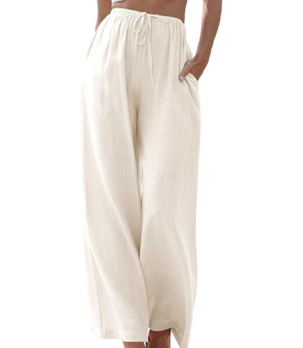 *** ONE SIZE *** Duyang Womens Cotton Linen Palazzo Pants Drawstring Elastic Waist Casual Wide Leg Trousers with Pockets | EZ Auction