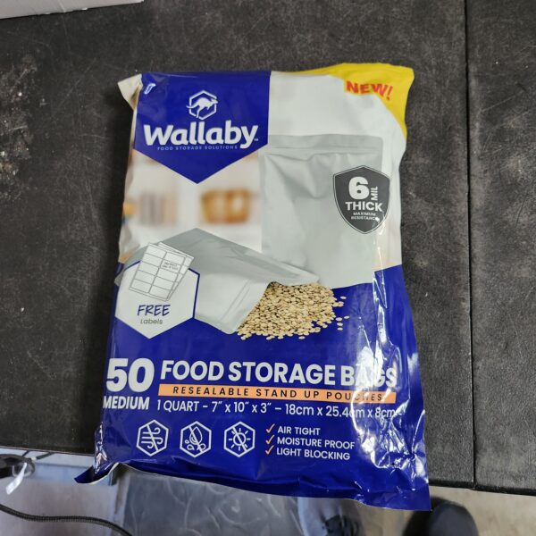 50x Wallaby 1-Quart Gusset Mylar Bag Bundle - (6 Mil - 7" x 10") Stand-Up Zipper Pouches + 50x Labels - Heat Sealable, Food Safe, & Reliable Long Term-Food Storage Solutions - Silver | EZ Auction