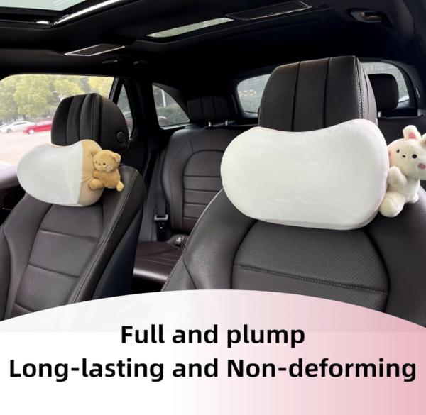 Car Headrest Pillow 2PCS Plush Bear ＆ Bunny Car Seat Headrest Pillow - Memory Foam Neck Support Cushions for Comfortable Driving, Easy Install & Washable (Brown) | EZ Auction