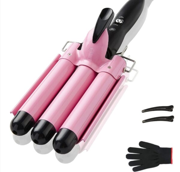 3 Barrel Curling Iron Hair Crimper, TOP4EVER 25mm（1 inch ） Professional Hair Curling Wand with Two Temperature Control,Fast Heating Portable Crimpers for Waving Hair (Pink) | EZ Auction