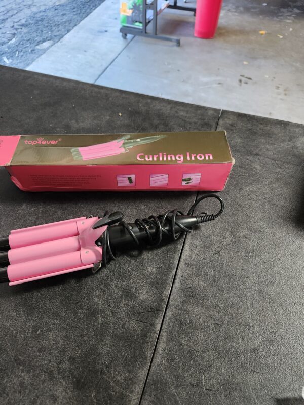 3 Barrel Curling Iron Hair Crimper, TOP4EVER 25mm（1 inch ） Professional Hair Curling Wand with Two Temperature Control,Fast Heating Portable Crimpers for Waving Hair (Pink) | EZ Auction