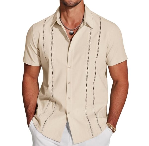 *** SIZE XXL *** COOFANDY Men's Cuban Guayabera Shirt Short Sleeve Button Down Shirts Casual Linen Summer Beach Shirts | EZ Auction