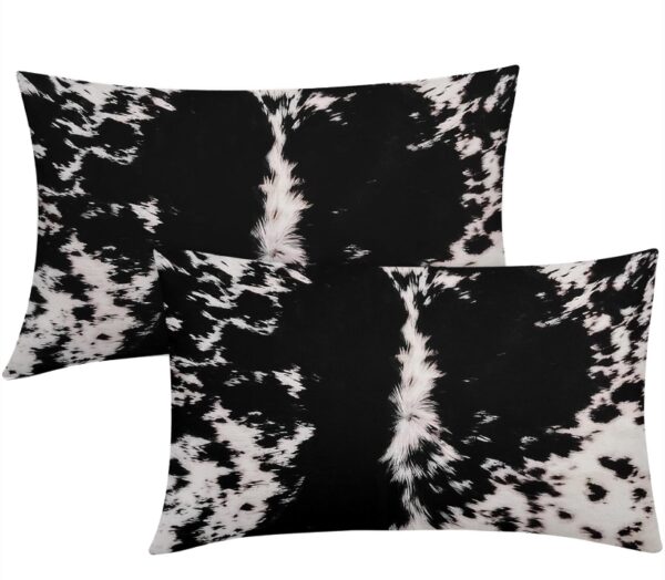 Western Cowhide Print Lumbar Pillow Covers 12X20 Inch Set of 2Black White Cow Spots Rectangular Pillow Cases Farmhouse Pillowcase Cotton Linen Cushion Case Rustic Home Decor for Couch Sofa Outdoor | EZ Auction