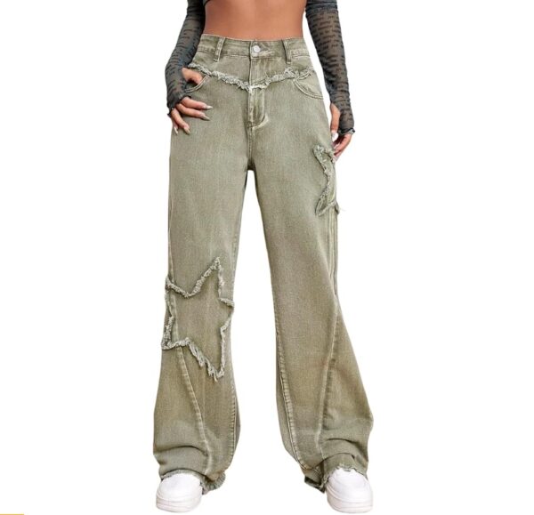 ***IMAGEN ILUSTRATIVA, SIZE 28 *** Women's Wide Leg Denim Pants Teen Star Raw Edge Baggy Trousers High Waisted Boyfriend Y2K Jeans Girls Fashion | EZ Auction