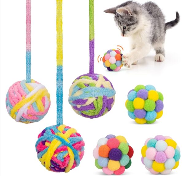 Retro Shaw 6 Pcs Cat Toys Balls,with Jingle Bell Inside Colorfu Woolen Yarn Cat Ball Kitten Toys Cat Ball Toys with String ,Cat Teaser (2 Size for All Breed) | EZ Auction