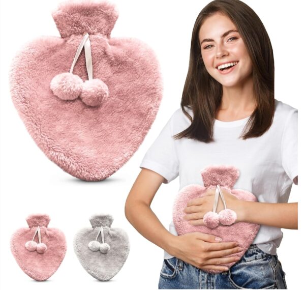 Happy Heaters Hot Water Bottle, Fluffy Cover Hot Water Bottle Ideal for Period, Back & Neck Pain - Pink Hot Water Bottle with Cover USA Perfect for Women, Seniors & Children | EZ Auction