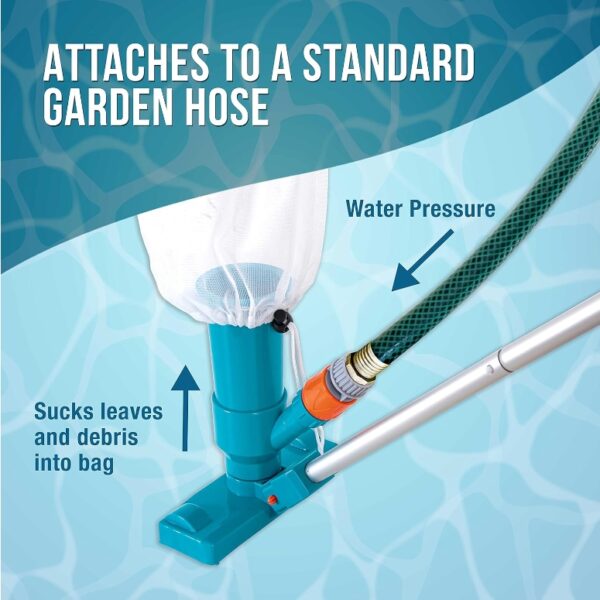 U.S. Pool Supply Portable Deluxe Jet Pool Vacuum Underwater Cleaner with 5 Section Pole, 3 Scrub Brushes, Leaf Bag, Telescopic Pole Attachment - Above Ground Pools, Spas, Ponds - Attach to Garden Hose | EZ Auction