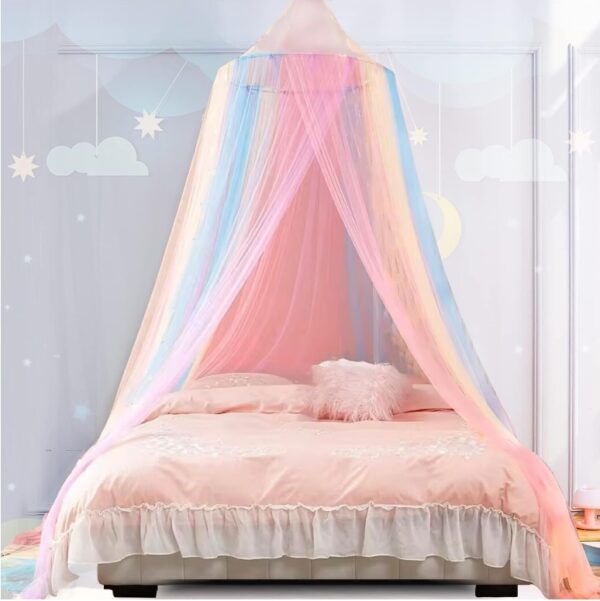 ***USED, IMAGEN ILUSTRATIVA *** Mosquito Net Bed Canopy for Girls,Rainbow Canopy Bed Curtains Full Queen Size from Ceiling,Dome Mosquito Netting Bed Tent Twin Girls Princess Canopy King Bed Decor | EZ Auction